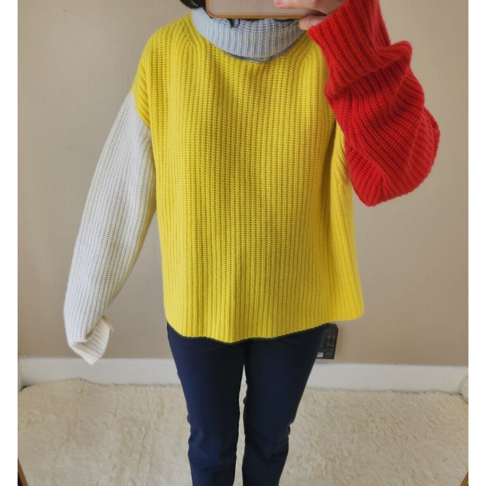 ALICE + OLIVIA Cashmere Blend Color-Blocked Turtleneck Sweater Sz S Yellow Red - Picture 3 of 10
